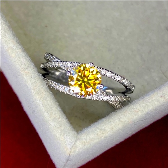 Certified, 1ct Yellow Moissanite Diamond Twisted ring main image 10